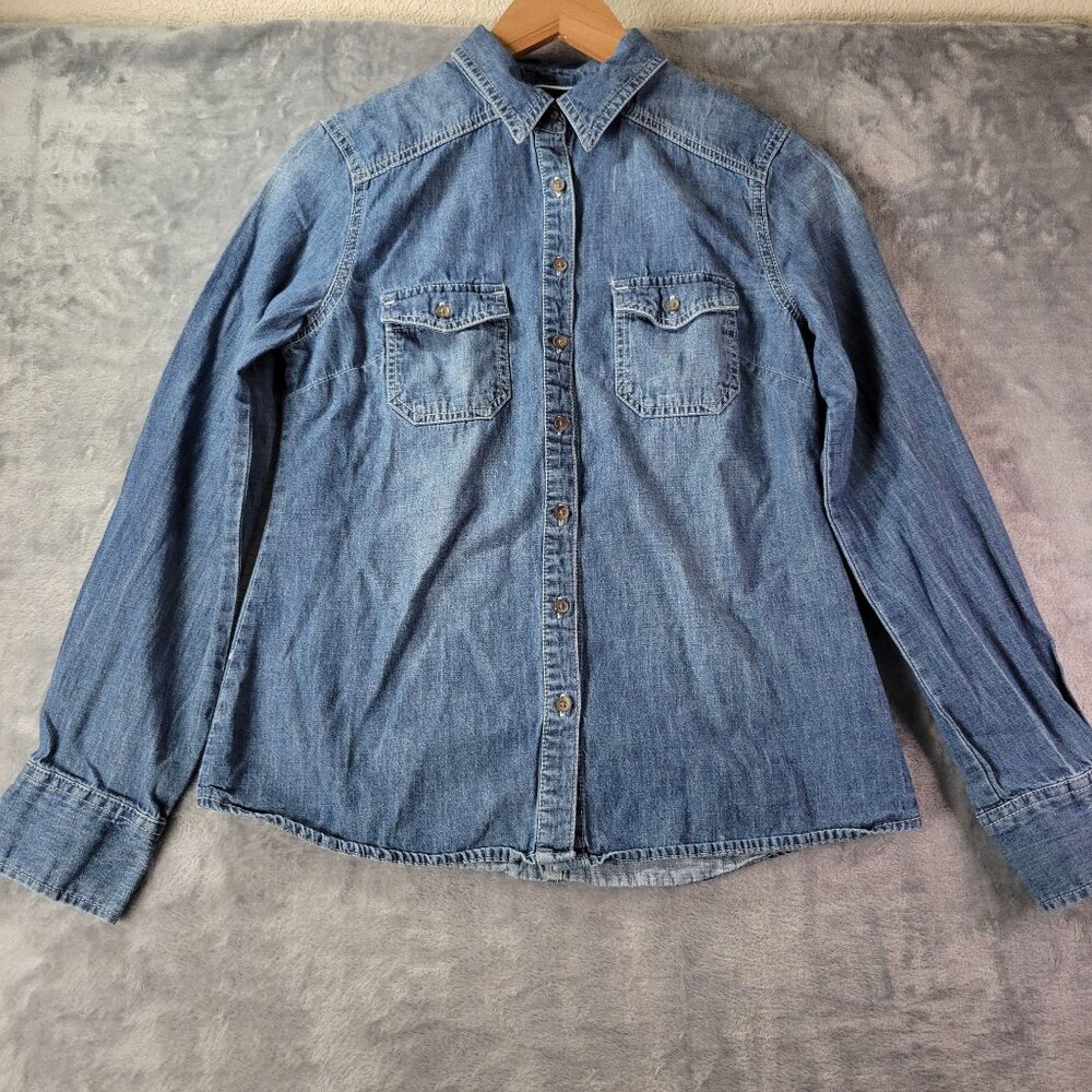 Merona western Womens Denim Chambray Button Up‎ Shirt XS Blue Westerncore Casual